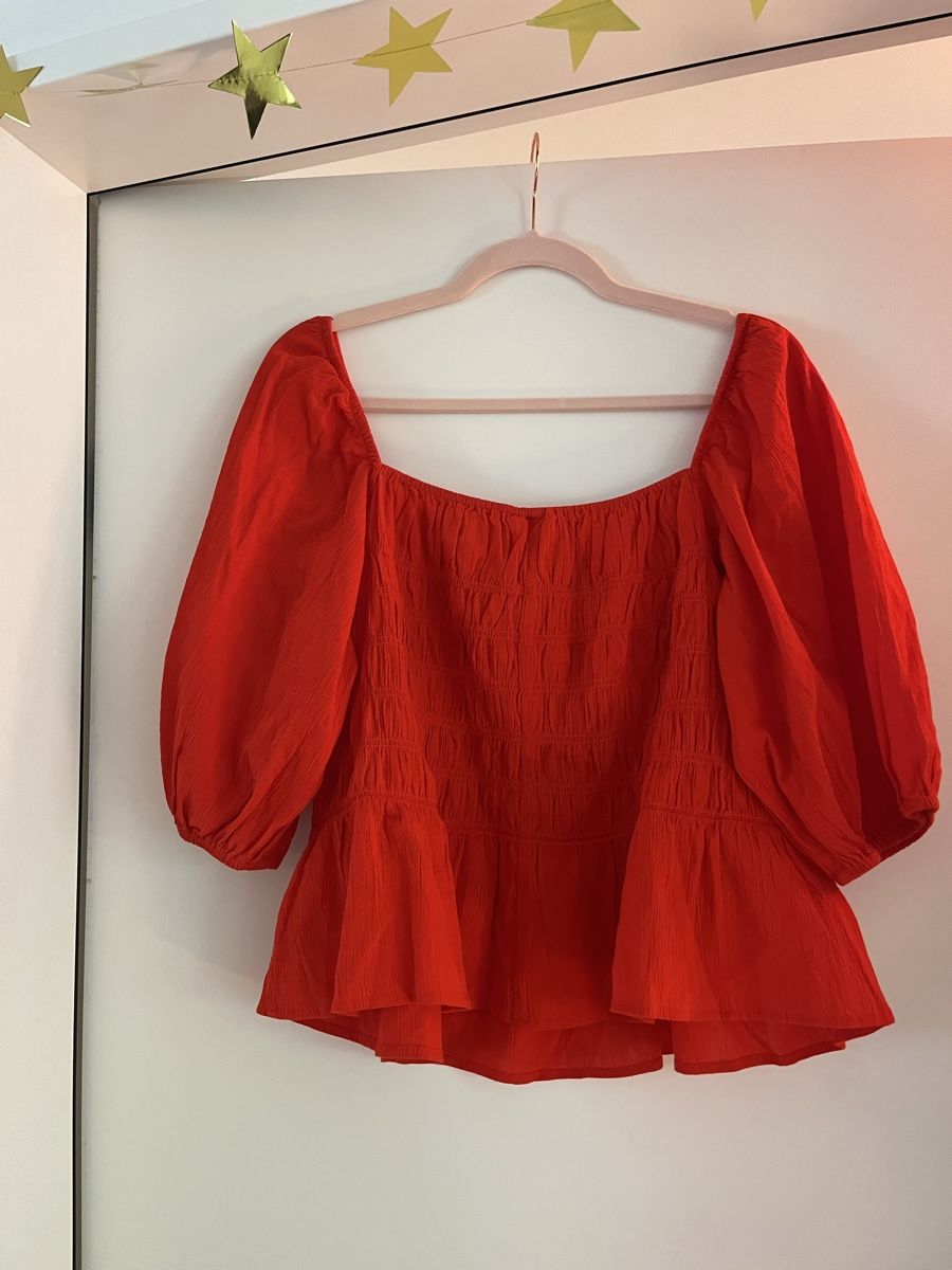 H&M Blusen: Rotes Sommer Oberteil mit Puffärmeln – Gebraucht aus Zürich von Shopmystyle 3