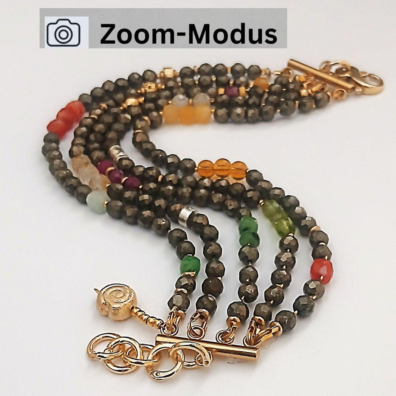 Bracciali & Braccialetti: Statement-Pyrit-Armband mit Halbedelstein  - 5-reihig Unikat – Nuovo e nell'imballaggio originale da Lütisburg venduto da Emarra 1
