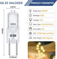 Pack of 12 G6.35 50 W 12 V Halogen Light Bulbs