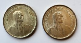 2x 5 Franken Silber 1969