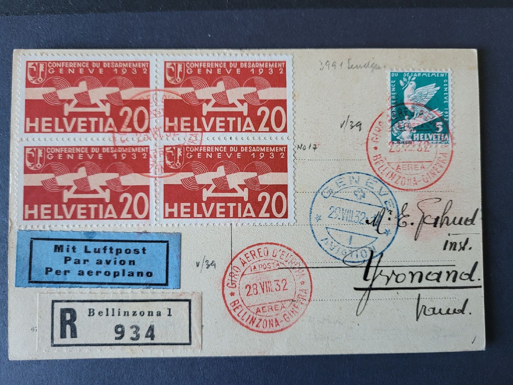 Tutti i francobolli: 1932, Postkarte mit Luftpost (LacTanay) – Usato da stäfa venduto da brandy66 1