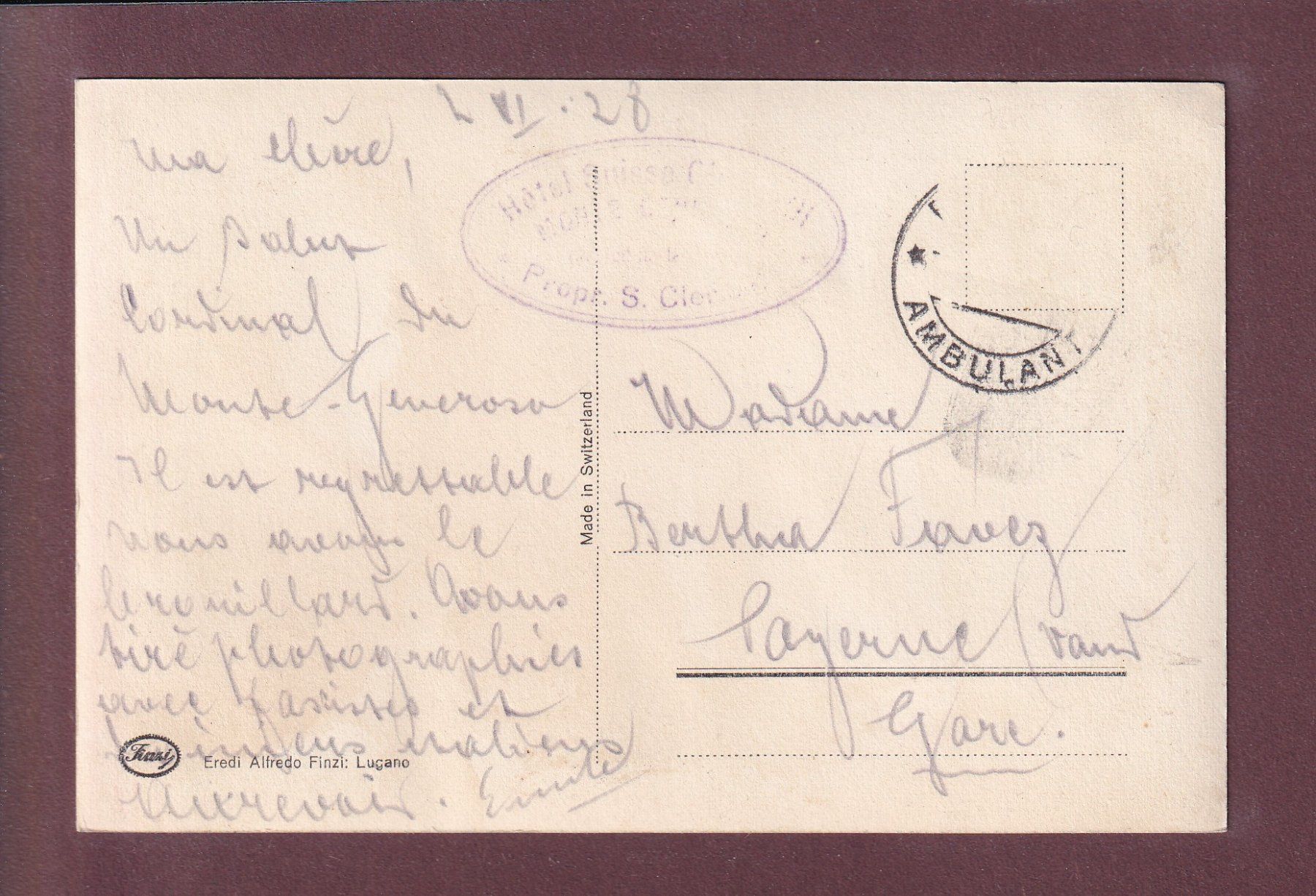 Cartoline postali: MONTE GENEROSO - Hotel Kulm - 1928 – Usato da Pully venduto da nicecards 1