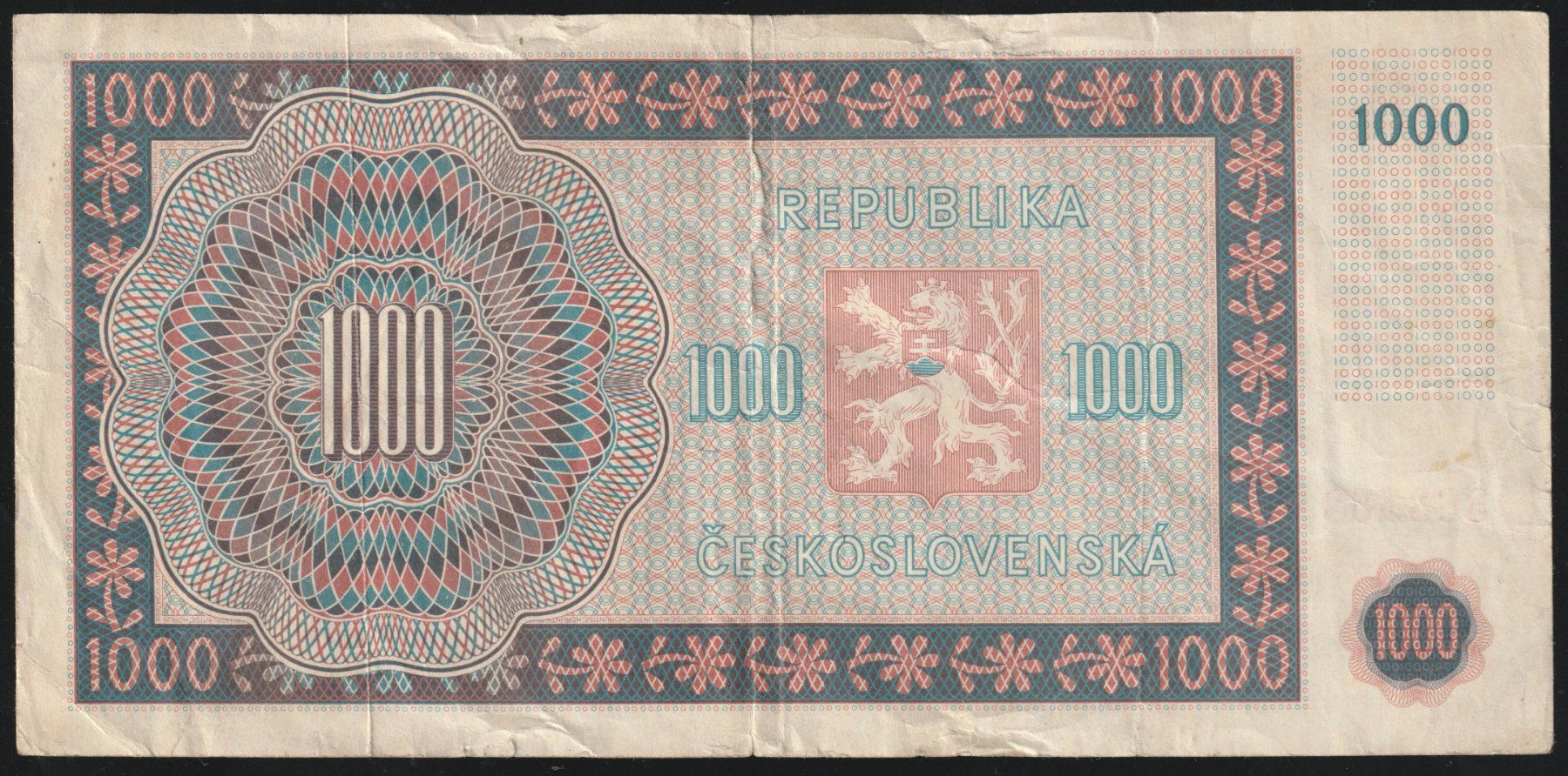 Banconote: Tschechoslowakei 1000 Korun 1945 – Usato da Brugg AG venduto da banknoten_muesli 1