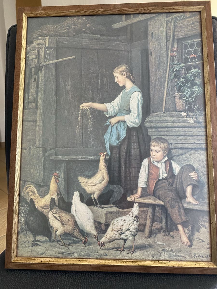 Foto & Immagini: Albert Anker "Die Hühner" - Gerahmtes Bild mit Charme! – Usato da Wilen b. Wollerau venduto da mad_2dgb