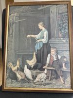 Albert Anker "Die Hühner" - Gerahmtes Bild mit Charme!