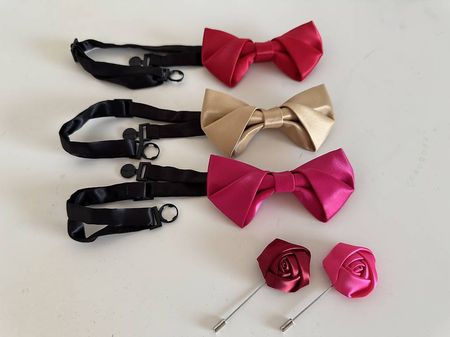 Fliege + Reversblume, 3 Stk., Rot, Dunkelrosa, Gold