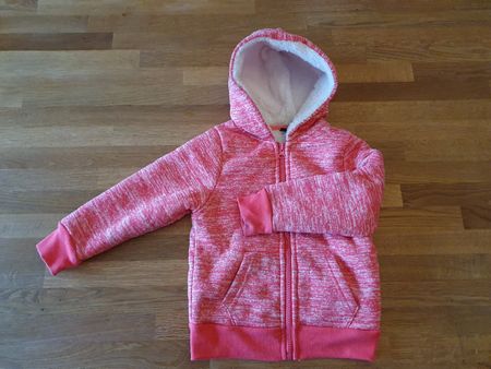 Flauschige Jacke Gr. 92/98, pink, mit Kapuze, gefüttert.