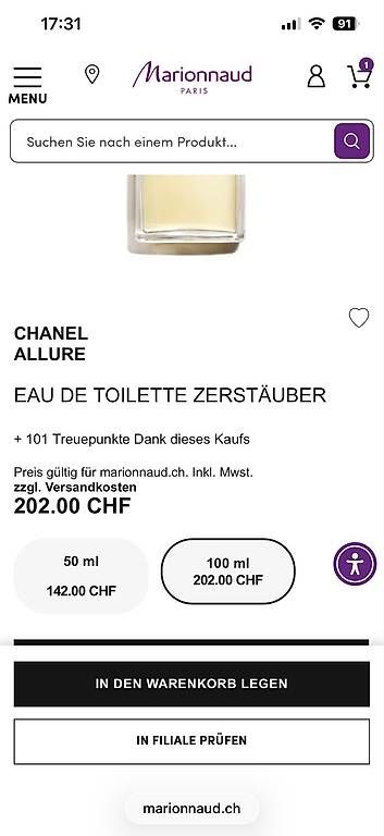 Parfum & Eau de Toilette: CHANEL ALLURE EAU DE TOILETTE ZERSTÄUBER – Gebraucht aus Olten von Ksabokan 2