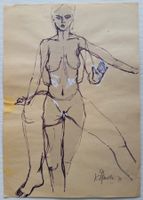 Erotica Zeichnung (XIV): Stehender Akt, 1973