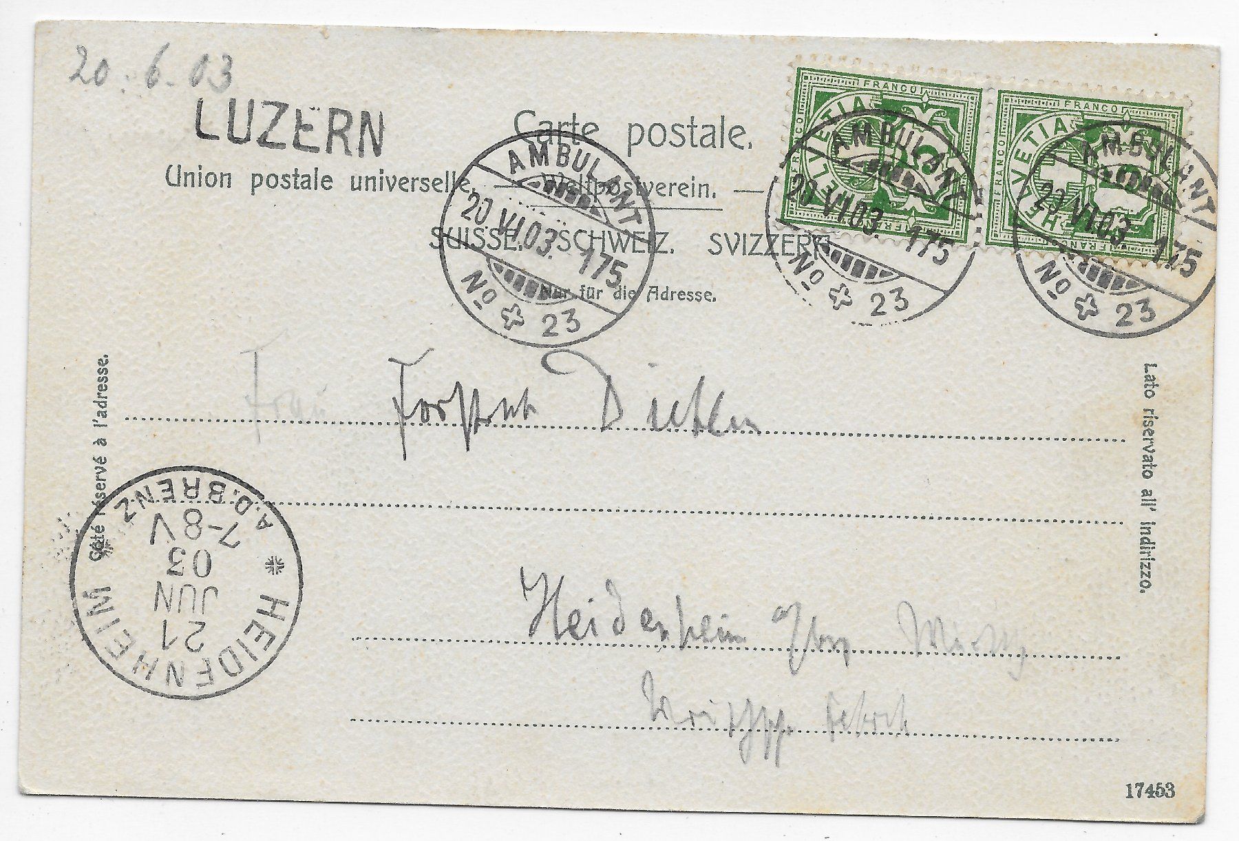 Cartoline postali: Luzern und der Rigi um 1903 – Usato da Hefenhofen venduto da Richsalz 1