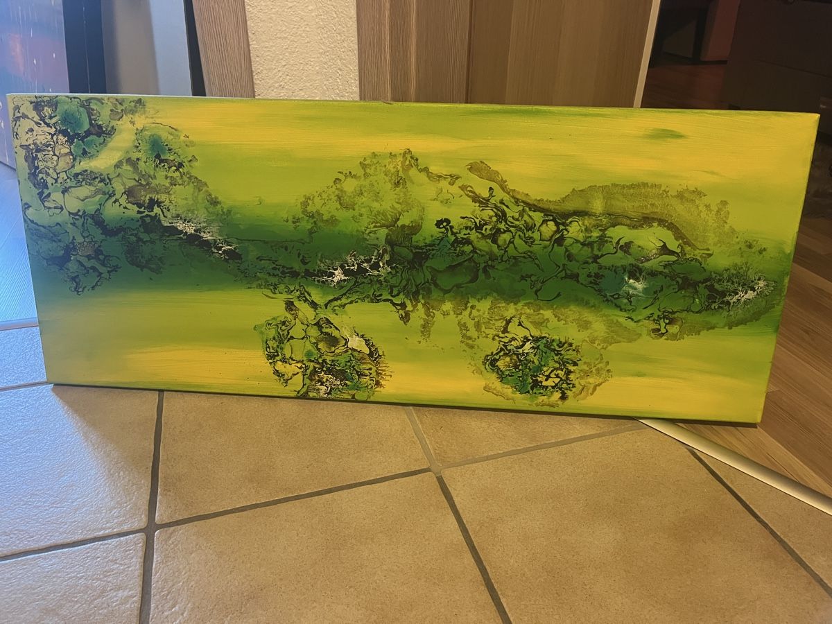 Dipinti: Frühlingsbild, einmalig, Gemälde, gelb-grün, 100x40cm – Usato da Wolfwil venduto da net_cg5m