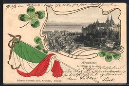 AK Neuchatel, Le Chateau et les Alpes
