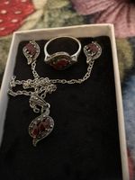 Ensemble bijoux argenté pierres rouges taille ajustable