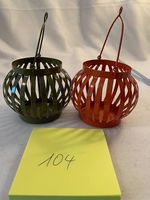 2 Windlichter Laternen Metall orange grün Vintage Deko 104