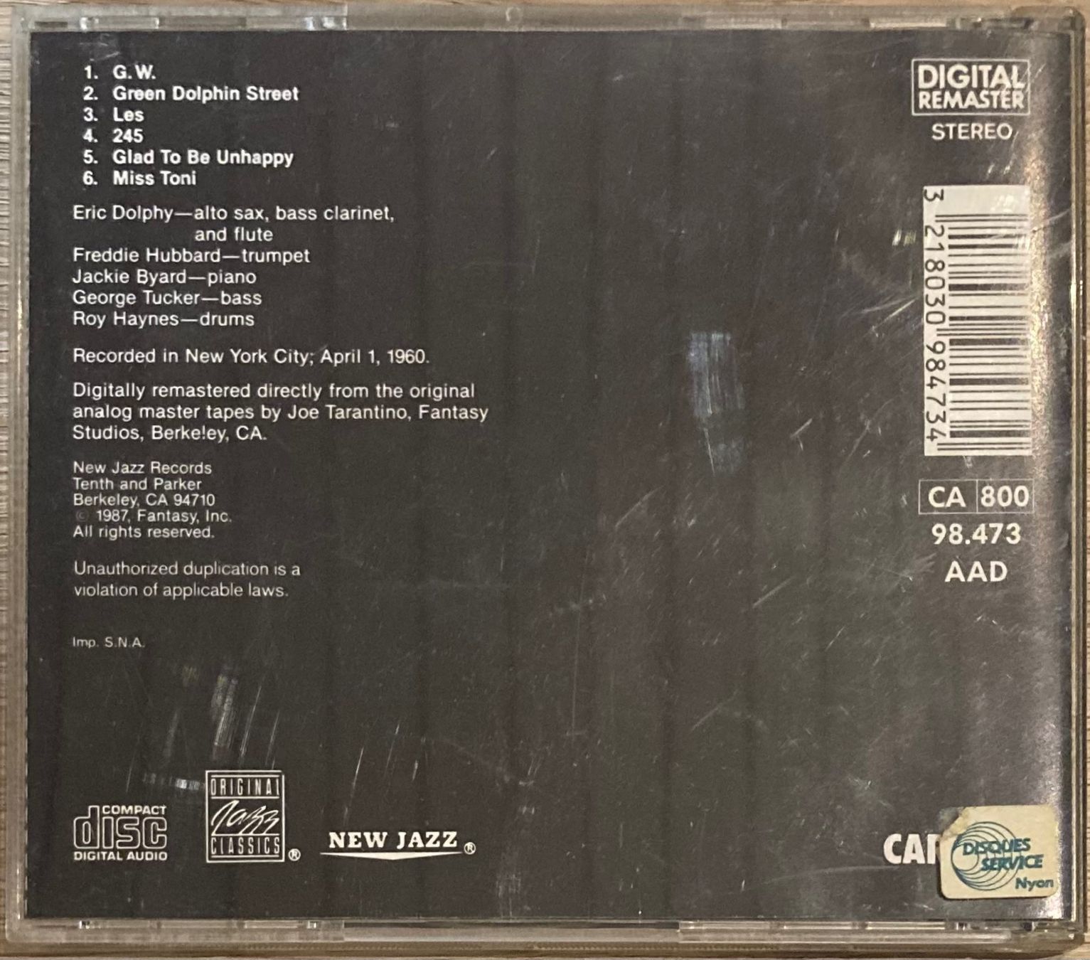 CDs: ERIC DOLPHY QUINTET - OUTWARD BOUND – Gebraucht aus Poliez-Pittet von Newtown-Records 1
