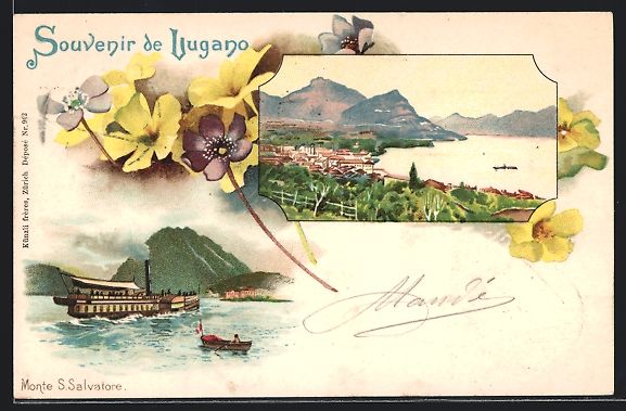 Ansichtskarten: Litho Lugano, Stadtansicht und Dampfer M – Gebraucht aus Berlin von bartko-reher