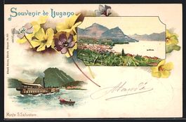 Litho Lugano, Stadtansicht und Dampfer M