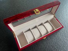 Uhrenbox für 6 Uhren Holz rot Filzfutter weiss