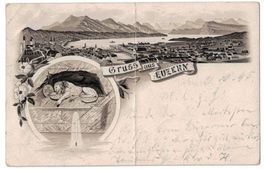 Gruss aus Luzern, Litho monochrom, gelaufen 1895