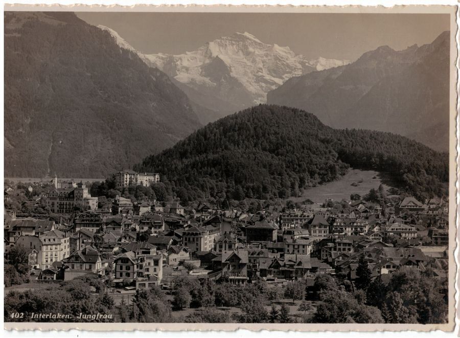Ansichtskarten: Interlaken mit Jungfrau, um 1930 – Gebraucht aus Frauenfeld von POML
