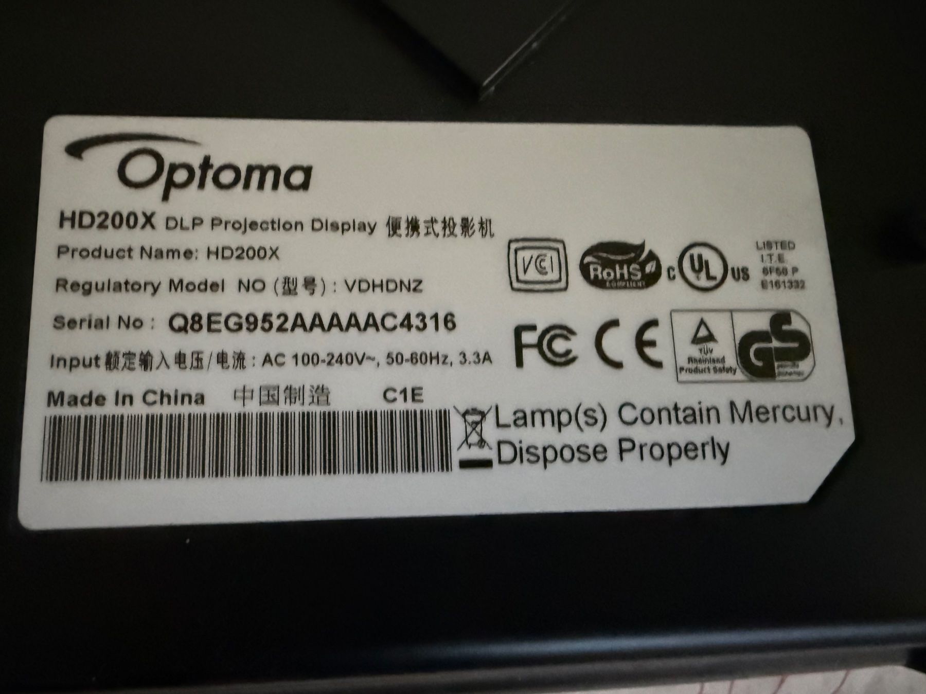 Videoprojektoren: Optoma HD 200 X. DPL. Beamer – Defekt aus Zürich von She10 7