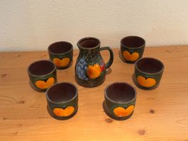Scheurich Keramik Krug mit 6 Bechern Vintage Saftkrug, Vase
