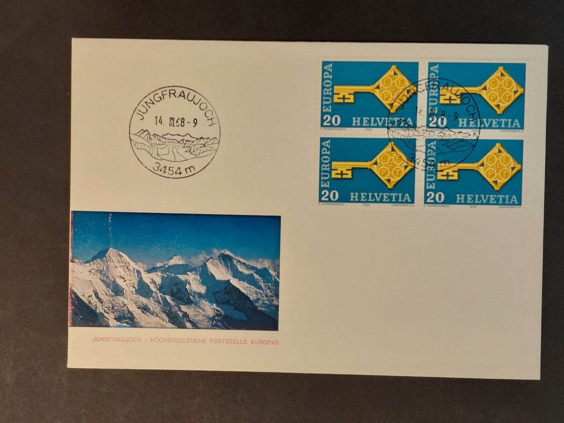 Tutti i francobolli: Jungfraujoch, höchstgelegene Poststelle Europas, 14.3.1968 – Usato da Obfelden venduto da Funke2
