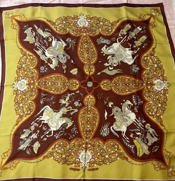 Magnifique Foulard Vintage En Soie 100%, Multicolore, Motif Géométrique, Italie