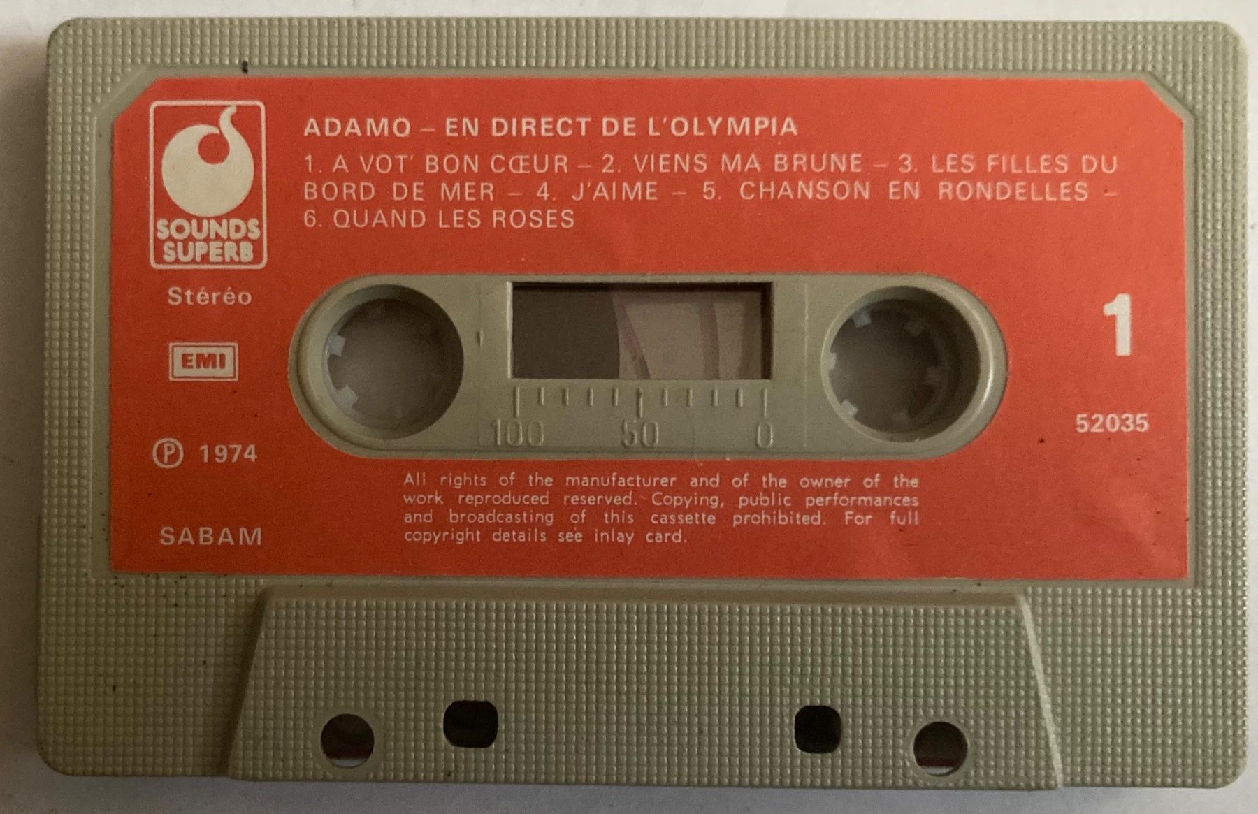 Musicassette: ADAMO - EN DIRECT DE L'OLYMPIA – Usato da Poliez-Pittet venduto da Newtown-Records 2