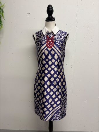 Marc Cain Kleid 36 blau weiss gemustert mit Kragen Seide