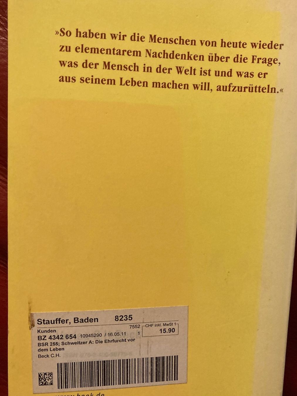 Bücher: Albert Schweitzer, Die Ehrfurcht vor dem Leben – Gebraucht aus Baden von Yoyo1 1