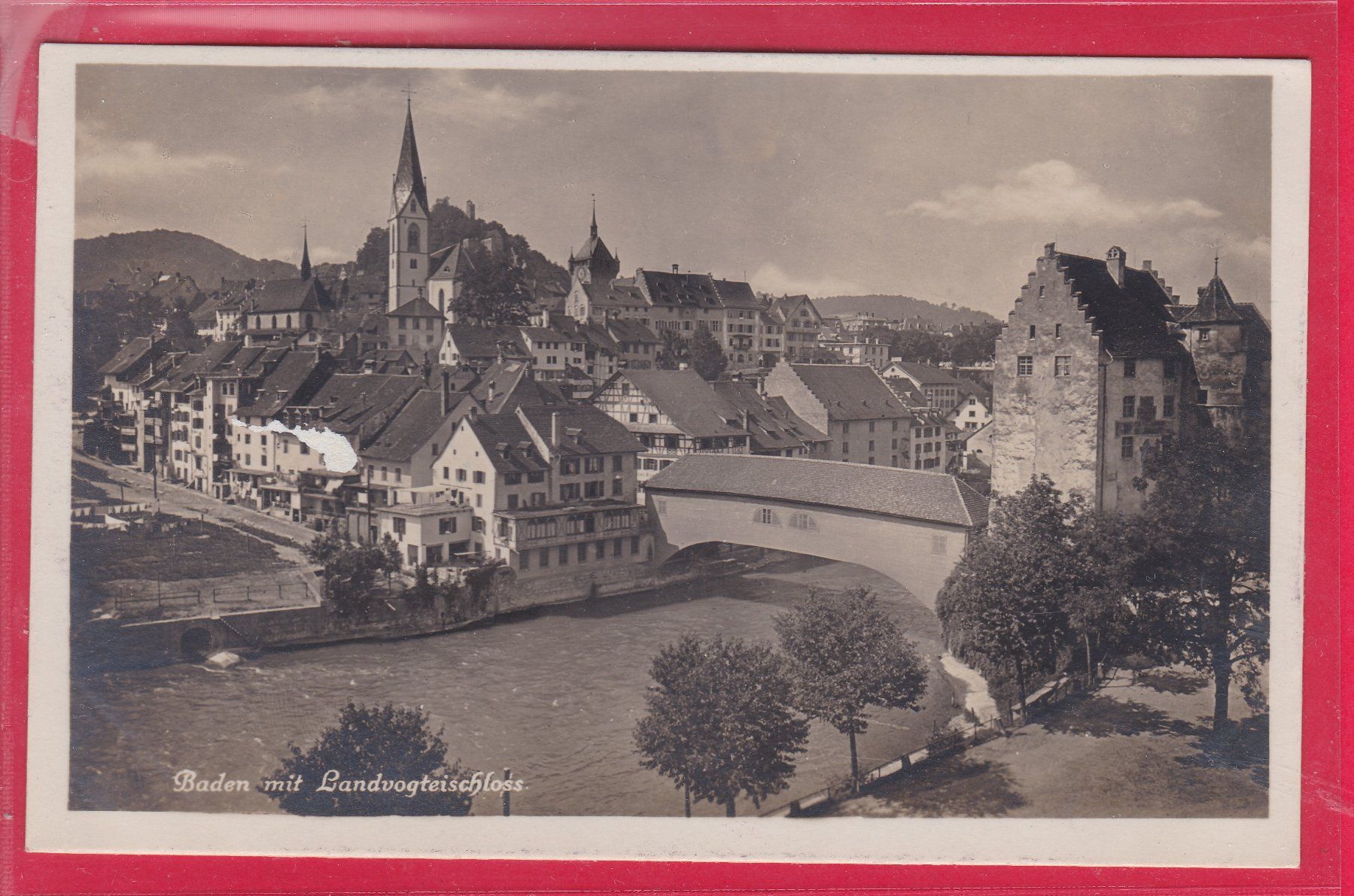 Cartoline postali: BADEN MIT LANDVOGTEISCHLOSS, 5.5.1928 – Usato da Oberrieden venduto da Gebirgsstelze