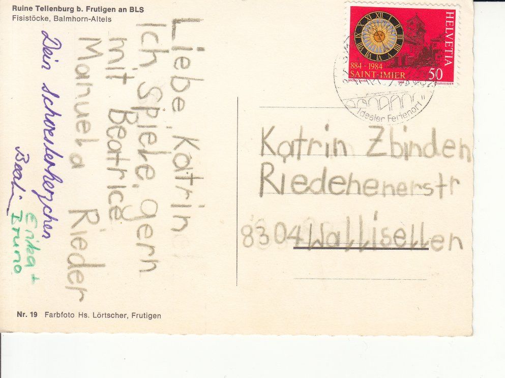 Cartoline postali: Frutigen Tellenburg 1984 – Usato da Bürglen TG venduto da StampGraf 1