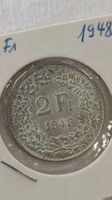2 Franken 1948, Silber, Top Zustand (WA3)