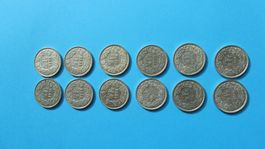 12 Schweizer 1/2 Fr. Silbermünzen aus den 50iger Jahren