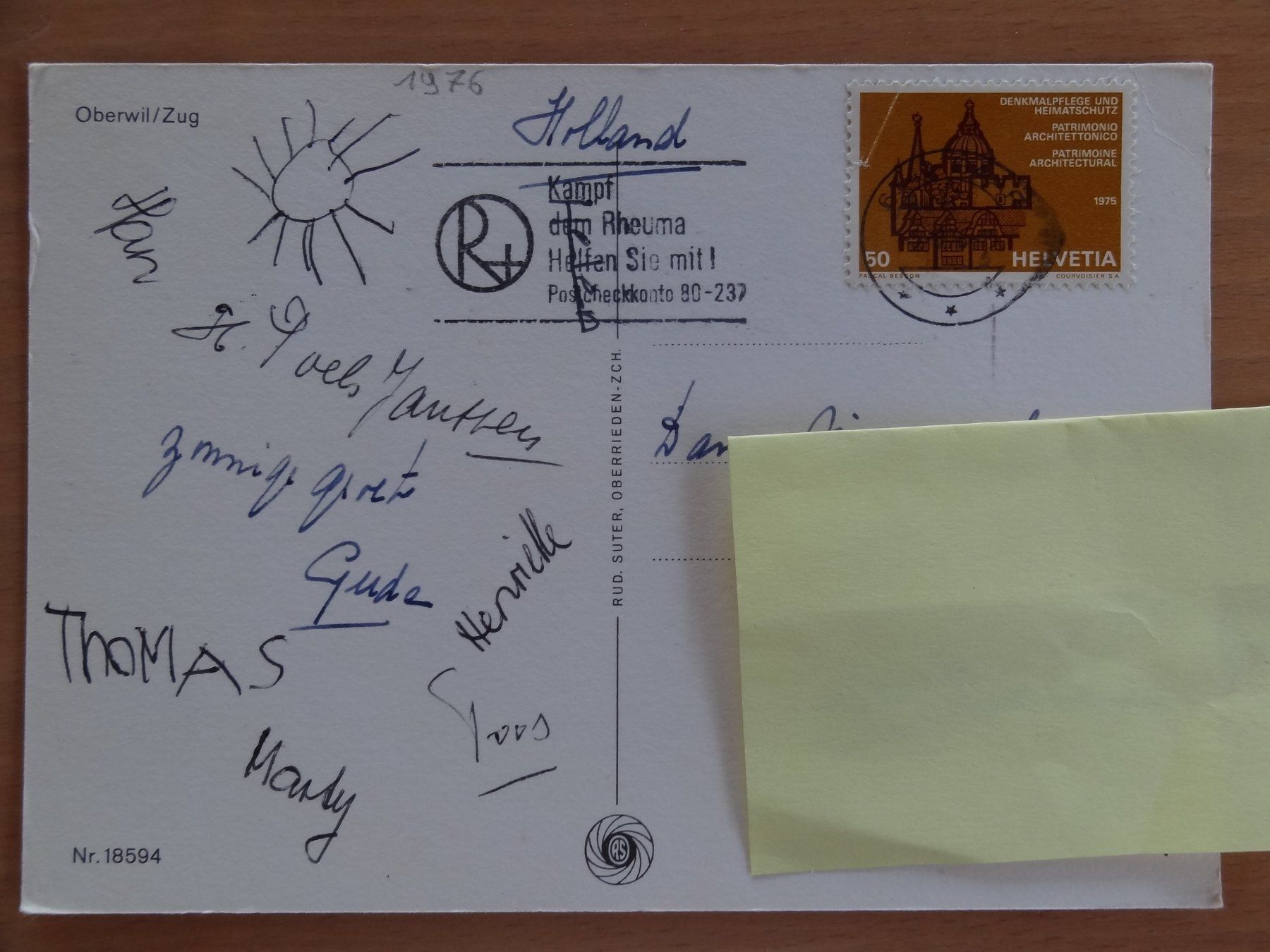 Cartoline postali: Oberwil - Zug - 1976 – Usato da St Léonard venduto da Riglin 1