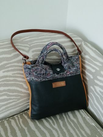 Tasche Stoff Leder Mix Damen Handtasche Schultertasche Neu