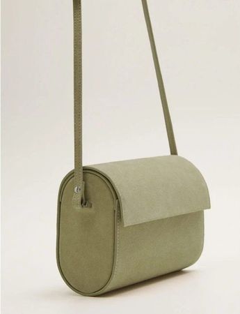MANGO Leder Umhängetasche khaki olivgrün Tasche NEU