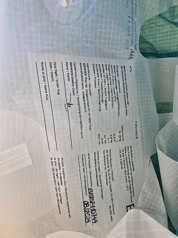 Sport dell'aria & Aquiloni: Advance Theta ULS 25 – Usato da Matzendorf venduto da Flugschule-Jura 3