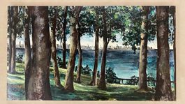 Gemälde "Harbour Through Trees" (Kira Speiser, 1998)