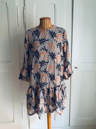 GANNI - Chiffon Kleid hellgrau gemustert