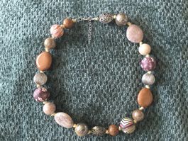 Bijoux collier boules céramique et métal argenté
