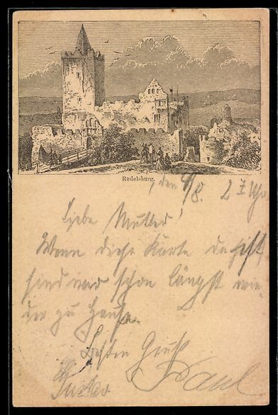 Cancelleria postale: Vorläufer-Lithographie Rudelsburg, 1895 – Usato da Berlin venduto da bartko-reher