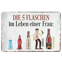 🍾 Metallschild "Die 5 Flaschen im Leben einer Frau" 🍾