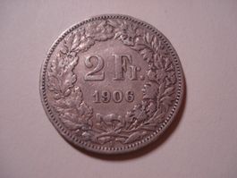 Münze Schweiz 2.- Franken 1906, Silber