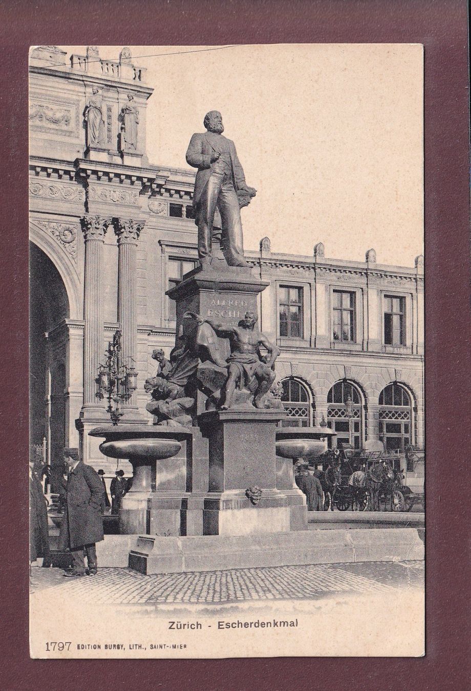 Ansichtskarten: ZÜRICH - Escherdenkmal - Leute - Kutsche – Gebraucht aus Pully von nicecards