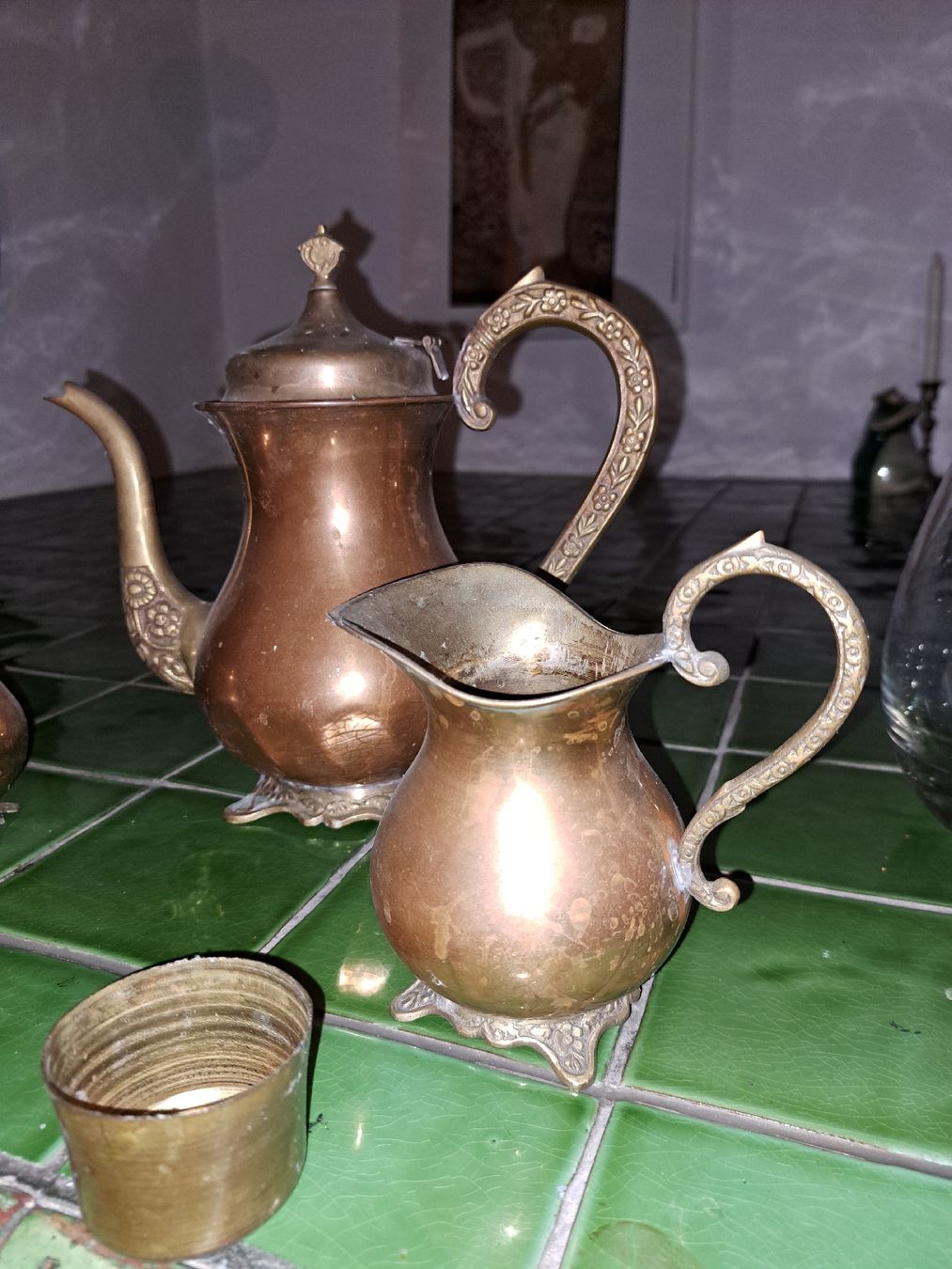 Set di piatti: Antikes Kaffeeservice aus Kupfer, 5-teilig, – Usato da Kölliken venduto da Upcycling-by-Mc-TAM 2