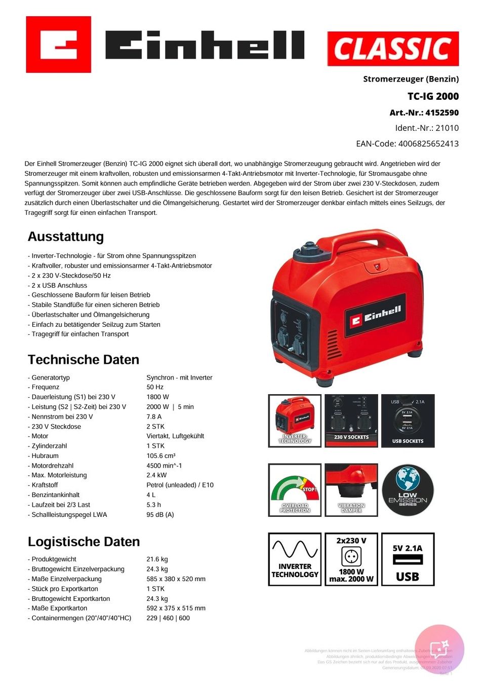 Einhell Generatori di corrente: Einhell Stromgenerator, neu!!! Ideal für Camping! – Nuovo e nell'imballaggio originale da Walenstadt venduto da Tino_82 4