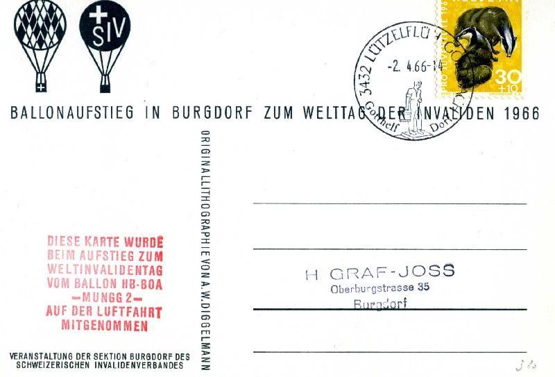 Ansichtskarten: Burgdorf - Ballonaufstieg + 1966 – Gebraucht aus Emmenbrücke von teestube 1