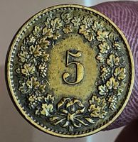 SCHWEIZ 5 RAPPEN 1918 MESSING